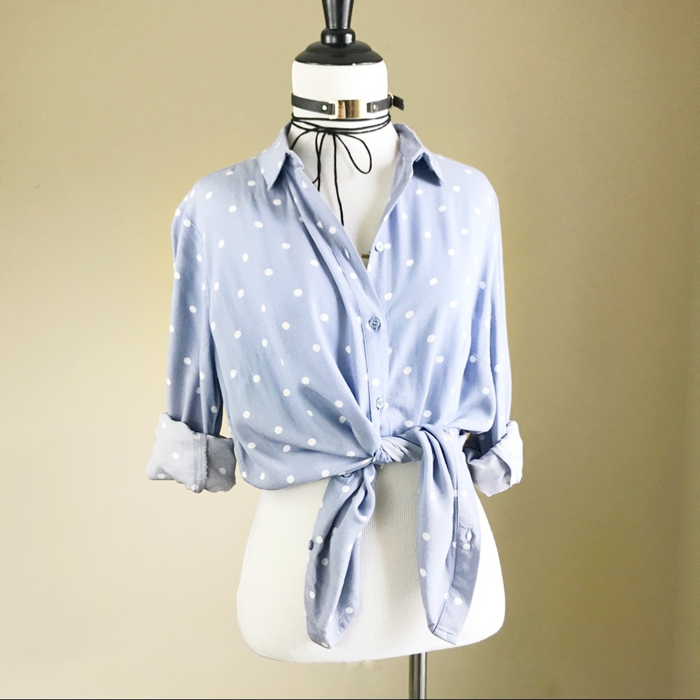 HM Divided Polka Dot Chambray Long Sleeve Shirt